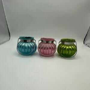 Pastel Blue, Green & Pink Candle Votives – Set of 3 EUC